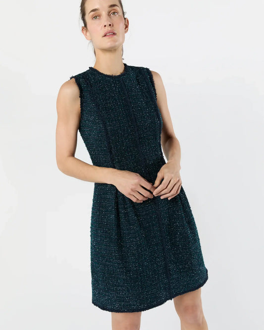 BLYTHE DRESS- NAVY/MALLARD SPARKLE TWEED