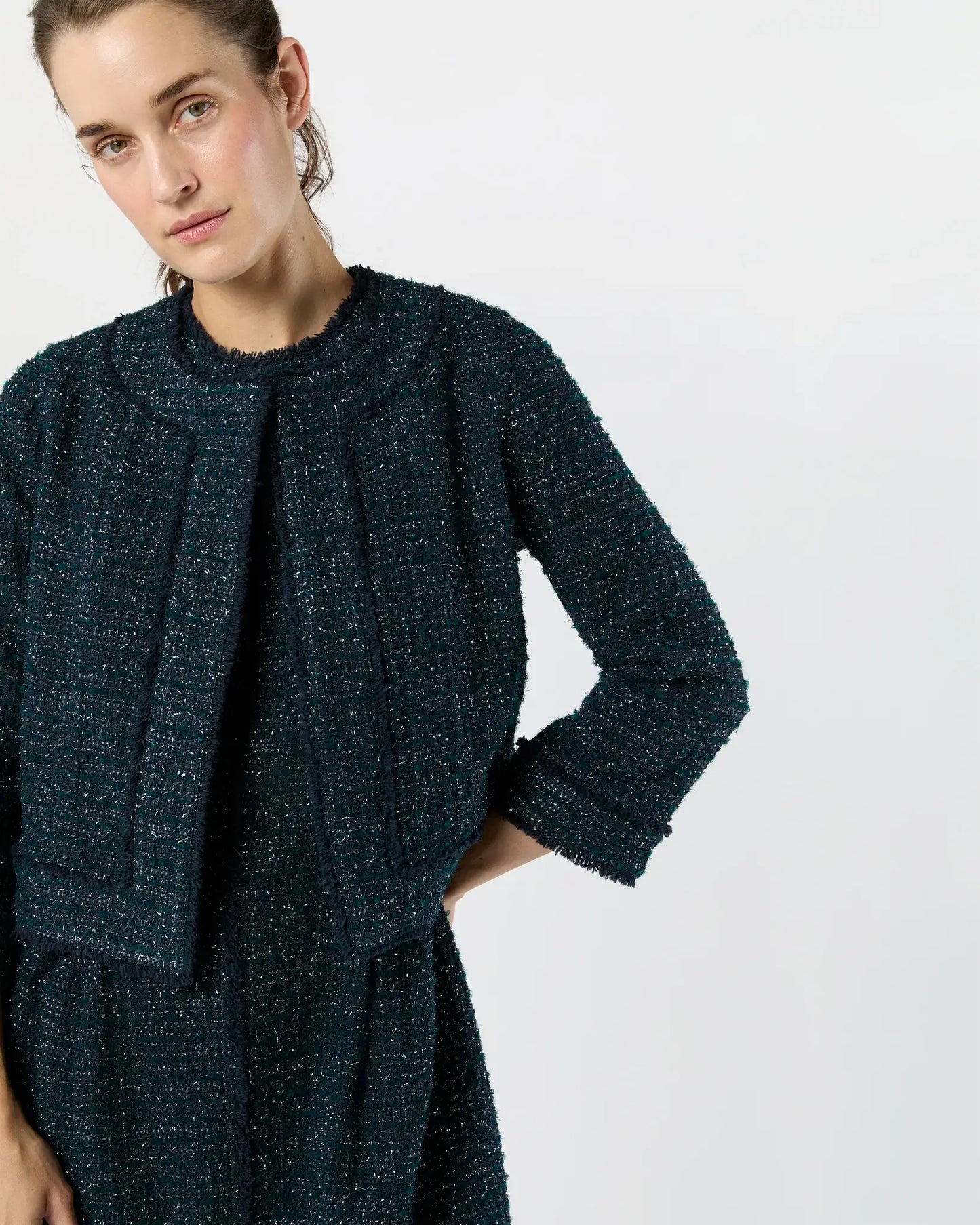 KITSY JACKET- NAVY/MALLARD SPARKLE TWEED