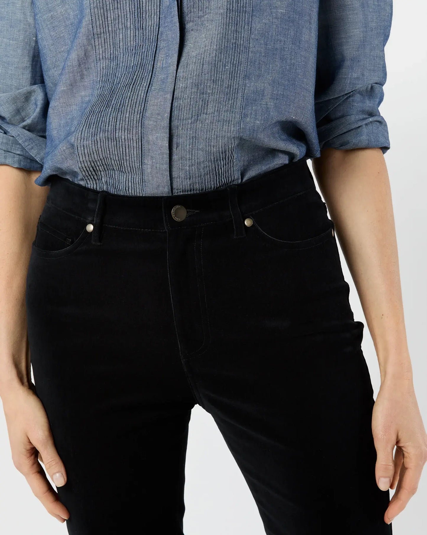 KENDALL FLARE 5-POCKET JEAN- BLACK STRETCH VELVETEEN