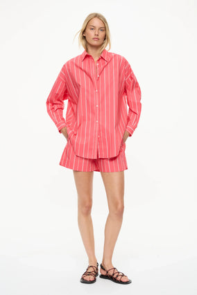 MARA OVERSIZED LONG SLEEVE SHIRT STRIPE- WATERMELON/SALSA