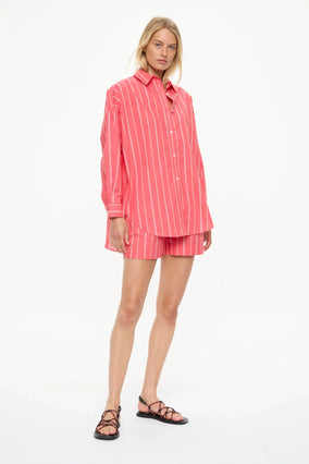 MARA OVERSIZED LONG SLEEVE SHIRT STRIPE- WATERMELON/SALSA