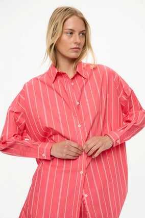 MARA OVERSIZED LONG SLEEVE SHIRT STRIPE- WATERMELON/SALSA
