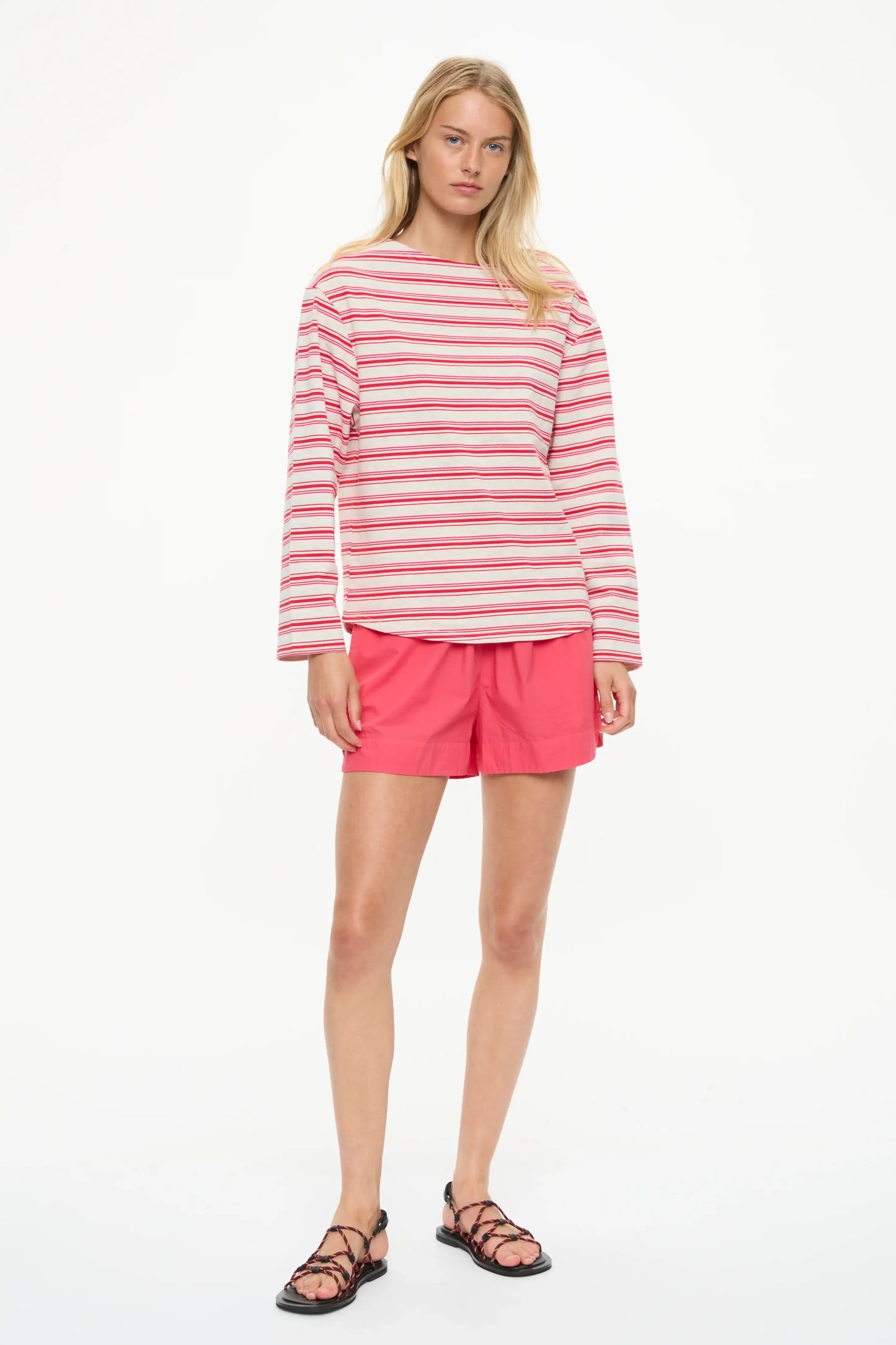 AMARA OVERSIZE LONG SLEEVE BOATNECK- SALSA/PRIMROSE/GREY MARLE
