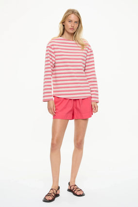 AMARA OVERSIZE LONG SLEEVE BOATNECK- SALSA/PRIMROSE/GREY MARLE