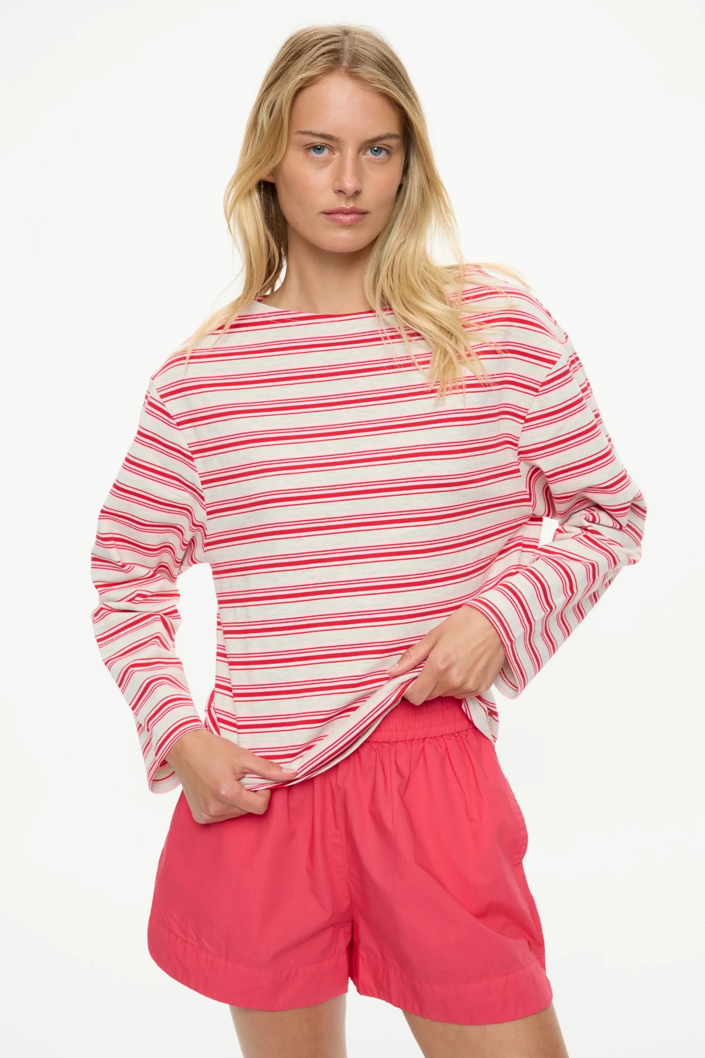 AMARA OVERSIZE LONG SLEEVE BOATNECK- SALSA/PRIMROSE/GREY MARLE