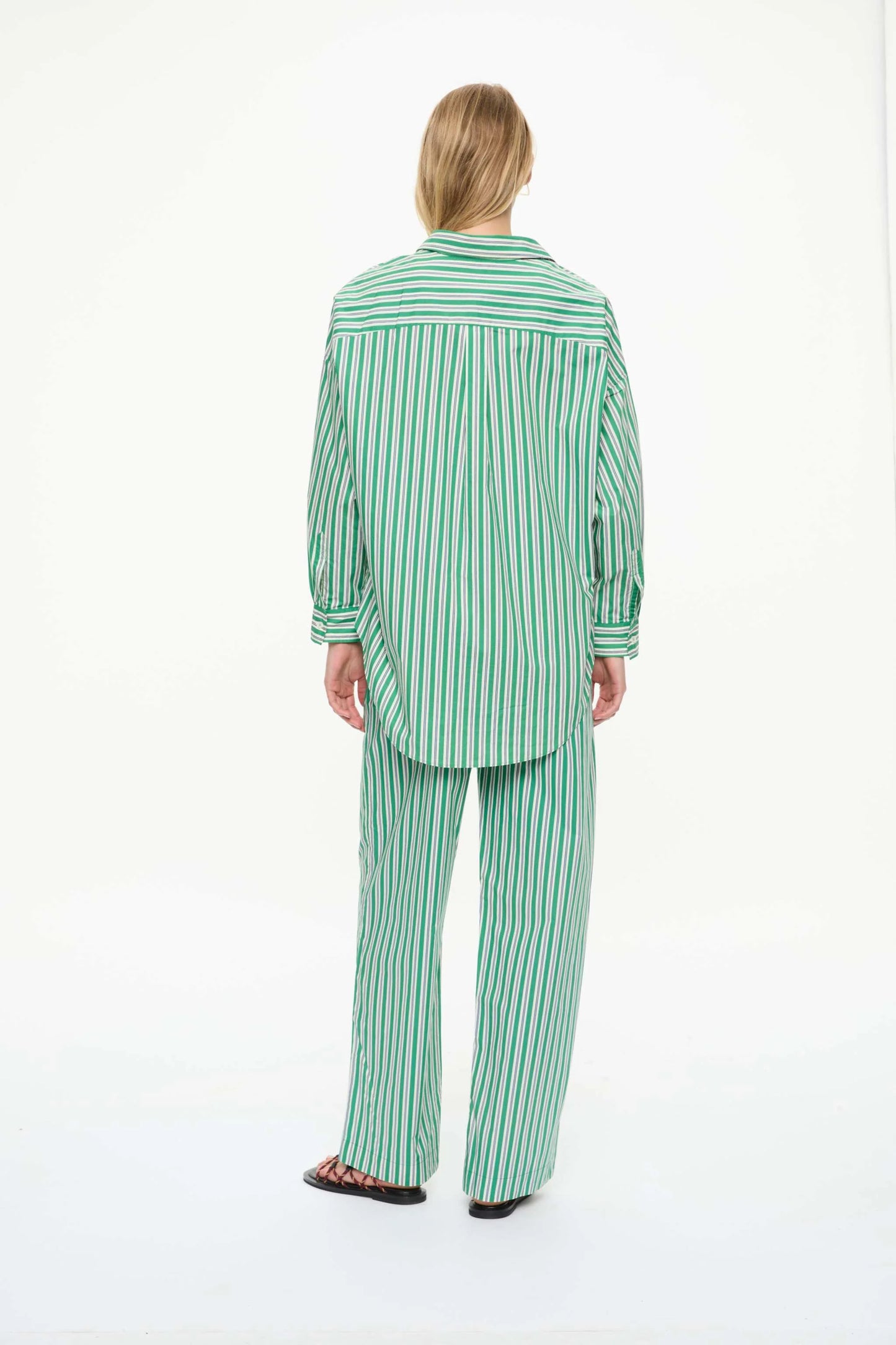 MARA OVERSIZED LONG SLEEVE SHIRT STRIPE- GREEN HILLS/WHITE/NAVY