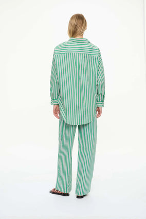 MARA OVERSIZED LONG SLEEVE SHIRT STRIPE- GREEN HILLS/WHITE/NAVY