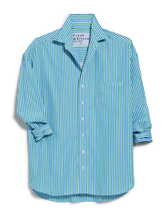SHIRLEY OVERSIZED BUTTON UP IN TURQUOISE STRIPE