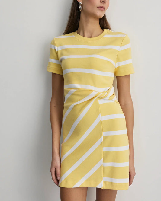 SHORT SS CODY DRESS- LEMON MERINGUE/WIDE WHITE STRIPE