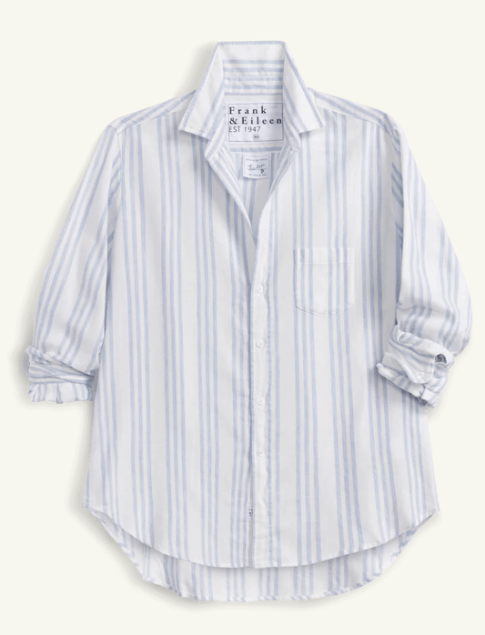 RELAXED BUTTON-UP SHIRT IN MULTI BLUE STRIPE