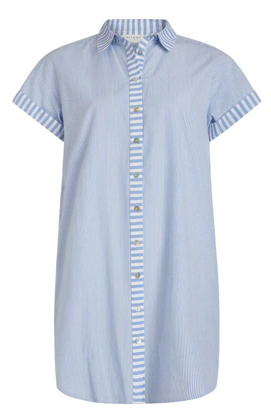 RIGA SHORT SLEEVE SHORT DRESS - NAVY STRIPES