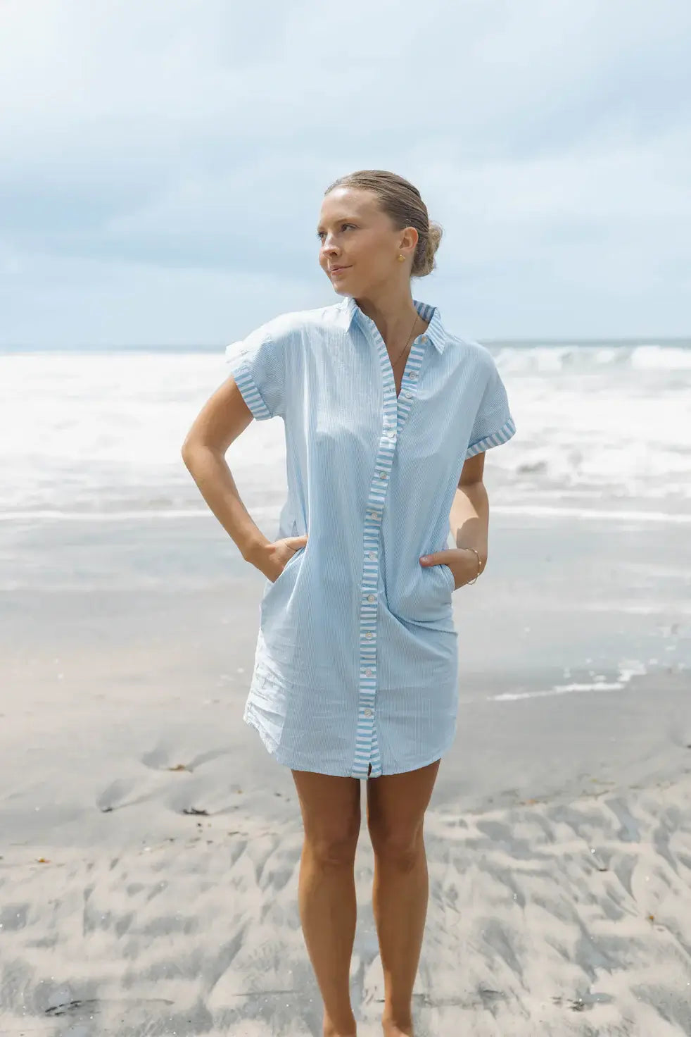 RIGA SHORT SLEEVE SHORT DRESS - NAVY STRIPES
