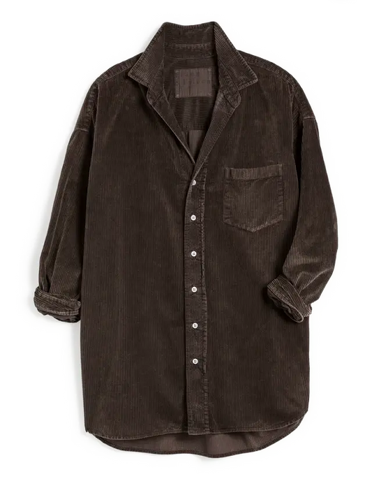 OVERSIZED BUTTON-UP SHIRT IN CHOCOLATE