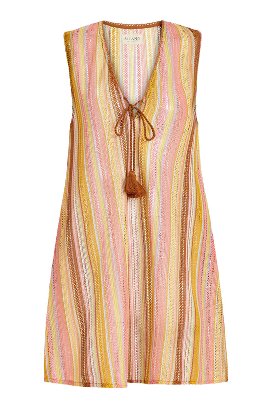SORRENTO SHORT DRESS - LAVENDER/ORANGE/BROWN STRIPES