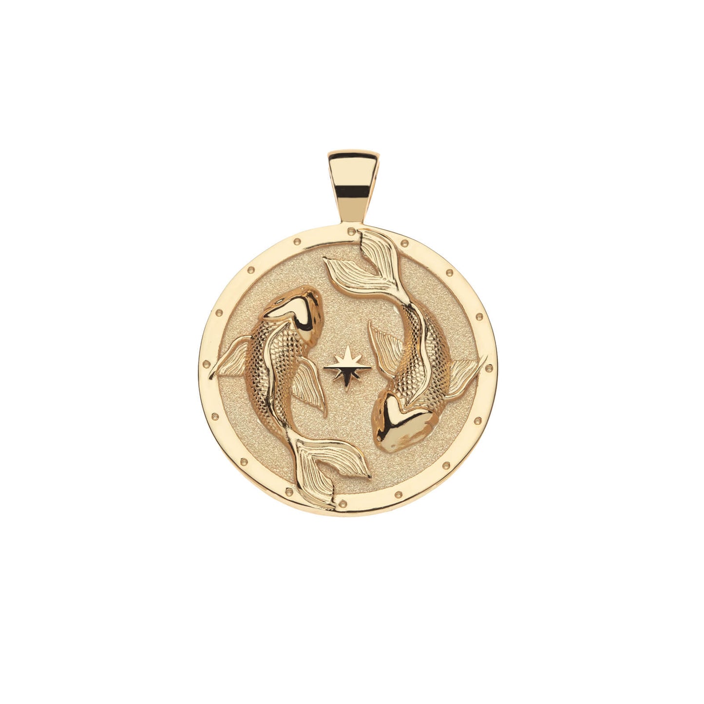 STRONG CIRCLING KOI FISH ORIGINAL PENDANT COIN ON 18" DRAWN LINK CHAIN
