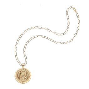 STRONG CIRCLING KOI FISH ORIGINAL PENDANT COIN ON 18" DRAWN LINK CHAIN