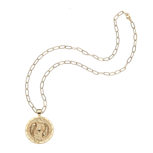 STRONG CIRCLING KOI FISH ORIGINAL PENDANT COIN ON 18" DRAWN LINK CHAIN