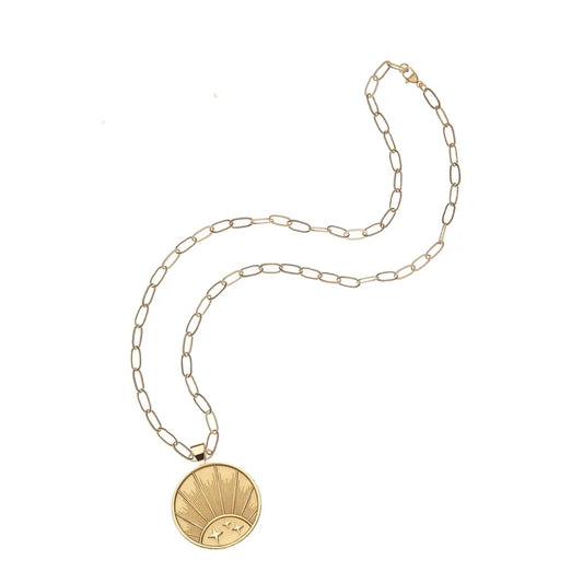 RISING SUN STRONG JW ORIGINAL PENDANT COIN ON 18" DRAWN LINK CHAIN