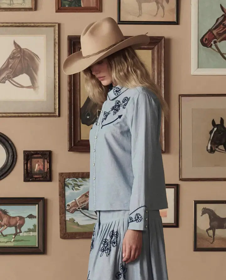 THE CHAMBRAY EMBROIDERED WESTERN SHIRT