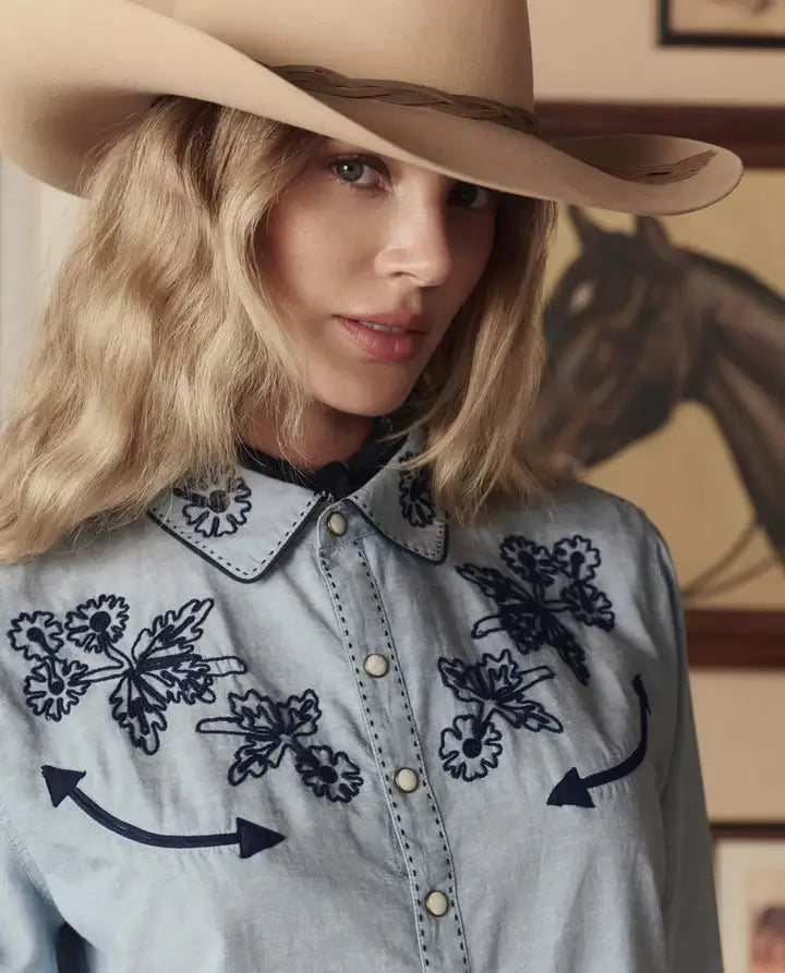 THE CHAMBRAY EMBROIDERED WESTERN SHIRT