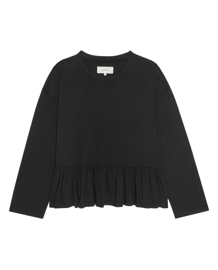 THE LONG SLEEVE RUFFLE IN TRUE BLACK