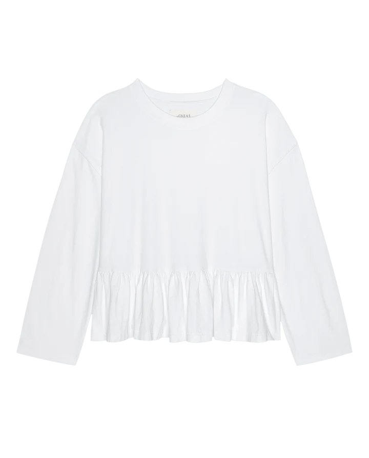 THE LONG SLEEVE RUFFLE IN TRUE WHITE