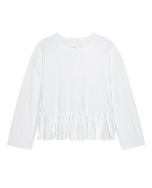 THE LONG SLEEVE RUFFLE IN TRUE WHITE
