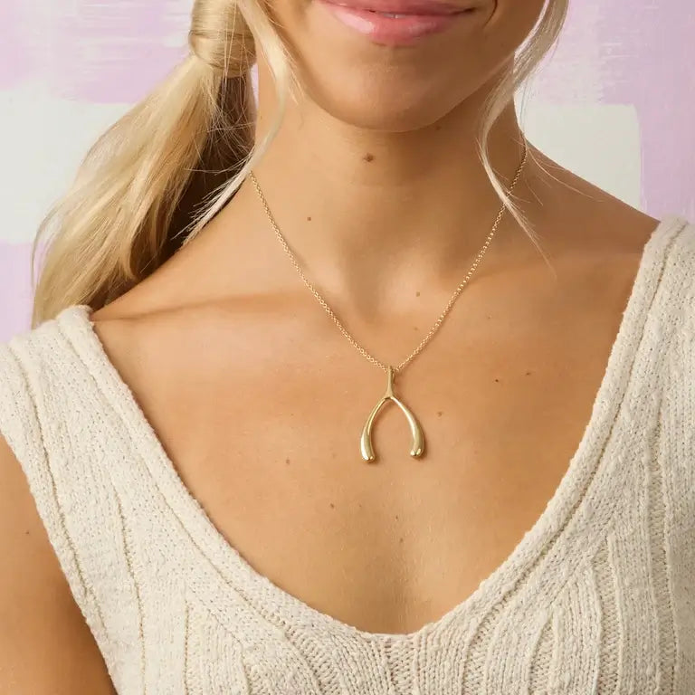 LUCKY GOLD WISHBONE PENDANT ON 18-20" ADJUSTABLE DELICATE CHAIN