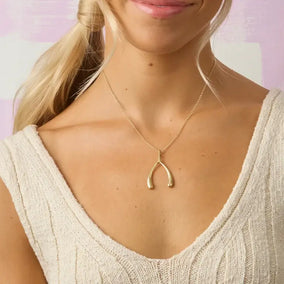 LUCKY GOLD WISHBONE PENDANT ON 18-20" ADJUSTABLE DELICATE CHAIN