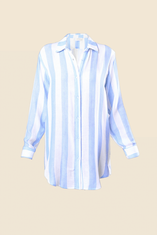 POSITANO SHIRT DRESS - BLUE/WHITE CABANA STRIPES