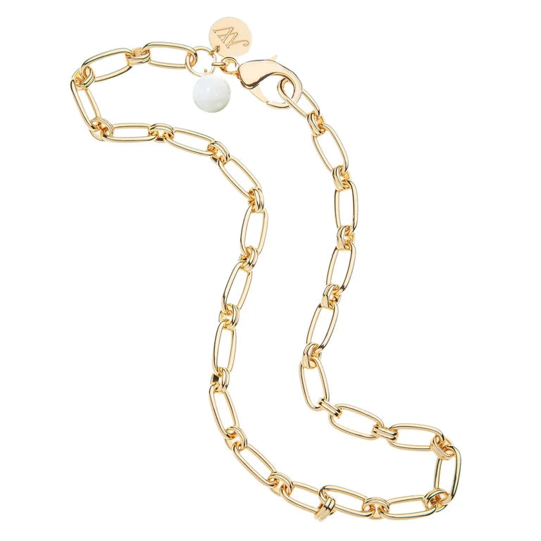 WHEELS OF FORTUNE CHAIN WITH MOTHER OF PEARL BEAD 18"