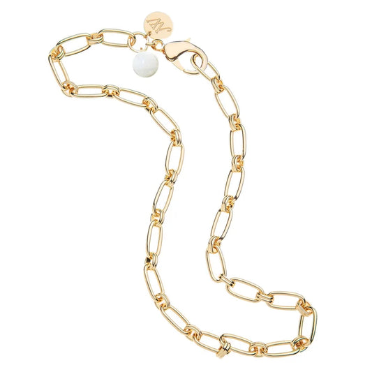 WHEELS OF FORTUNE CHAIN WITH MOTHER OF PEARL BEAD 18"