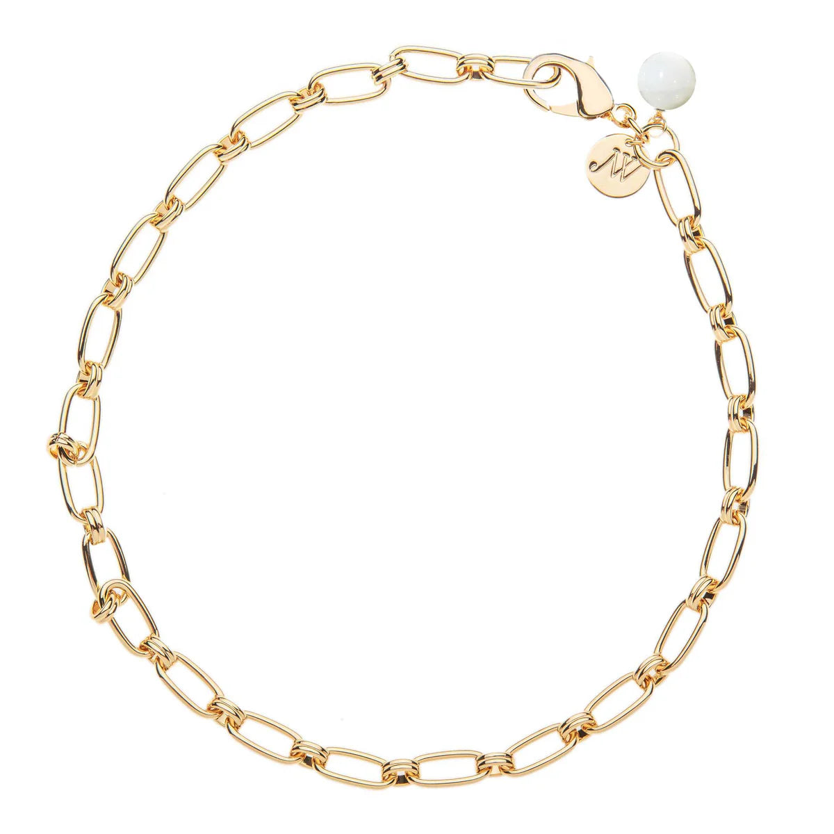 WHEELS OF FORTUNE CHAIN WITH MOTHER OF PEARL BEAD 18"