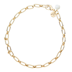 WHEELS OF FORTUNE CHAIN WITH MOTHER OF PEARL BEAD 18"