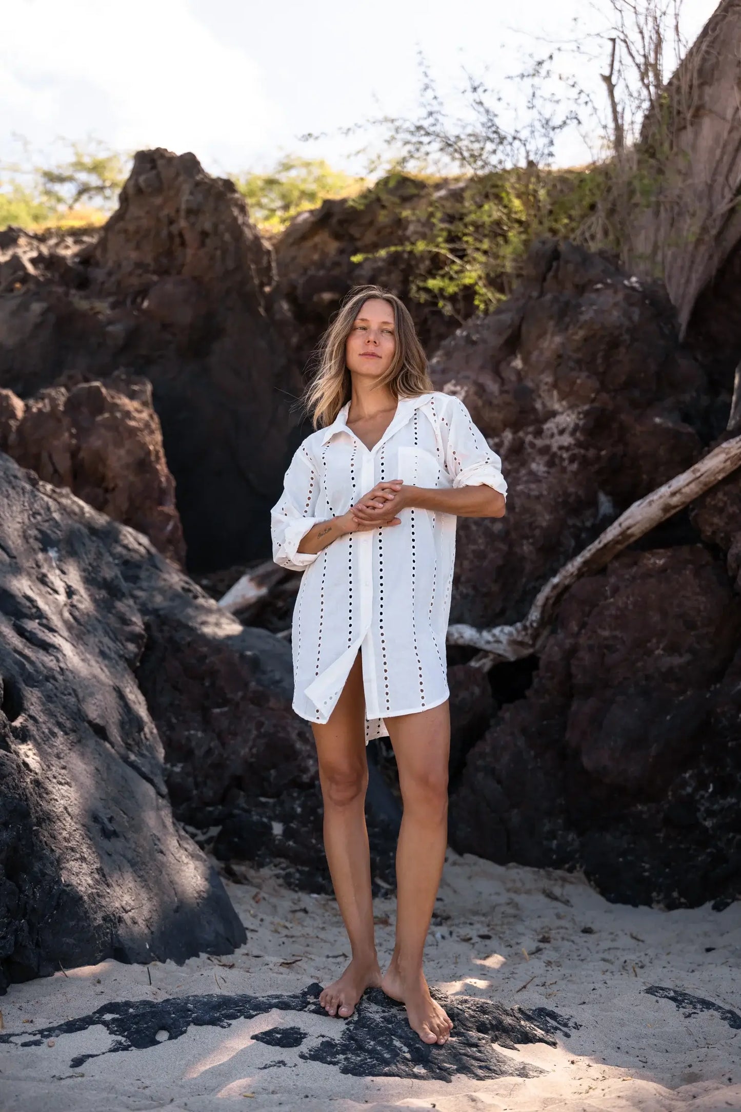POSITANO SHIRT DRESS IN WHITE