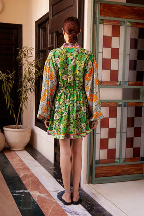 ORANGE BLOSSOM SPLICED MINI DRESS