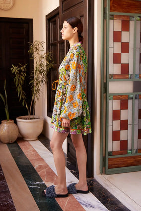 ORANGE BLOSSOM SPLICED MINI DRESS