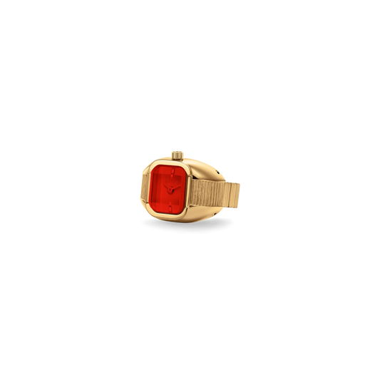 Nocturne - Gold & Red Expandable Ring Watch, 16MM