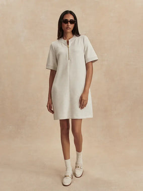 NORI HALF ZIP DRESS- IVORY MARL