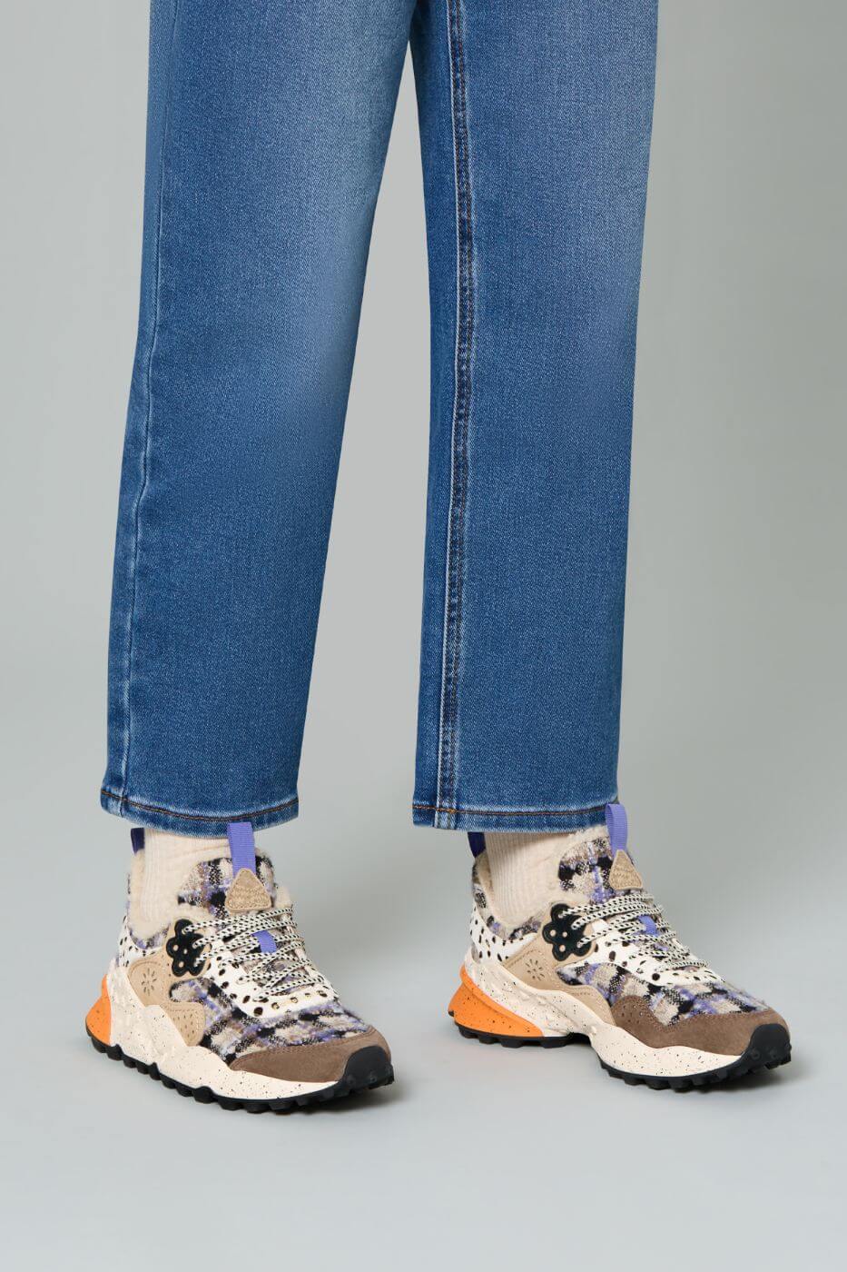 KOTETSU WOMAN SUEDE/WOOLEN KNITTING DARK GREY-LIGHT GREY