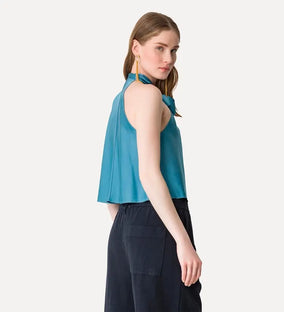 HEAVY STRETCH SILK SATIN BOW TIE TOP
