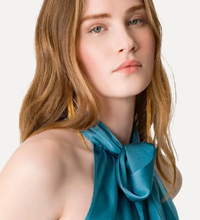 HEAVY STRETCH SILK SATIN BOW TIE TOP