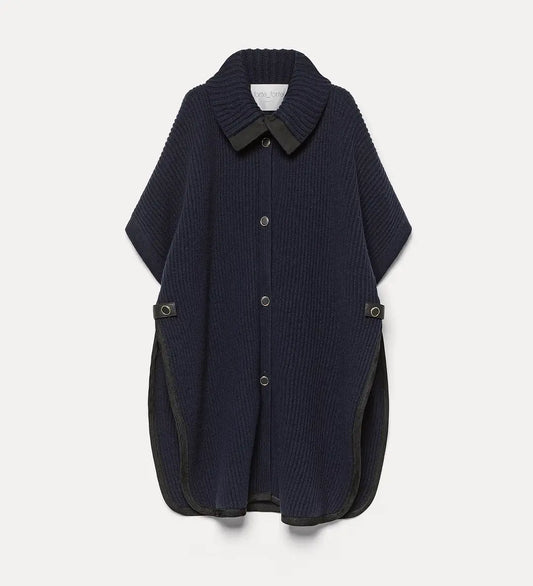 WOOL CASHMERE HALF CARDIGAN STITCH PONCHO