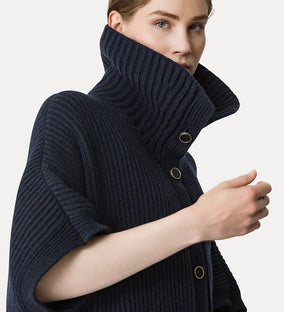 WOOL CASHMERE HALF CARDIGAN STITCH PONCHO