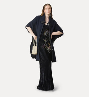 WOOL CASHMERE HALF CARDIGAN STITCH PONCHO