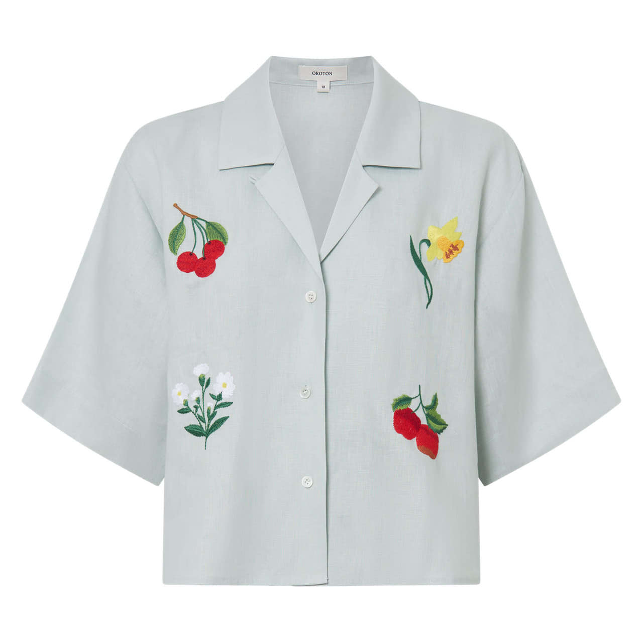 EMBROIDERED FLOWER CAMP SHIRT