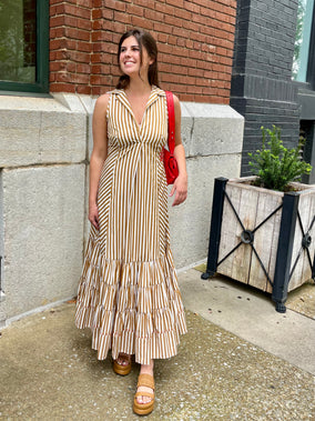 LONG DRESS IN STRIPED POPLIN