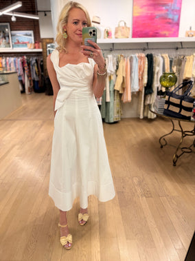 COTTON POPLIN DRAPED FLORAL DRESS