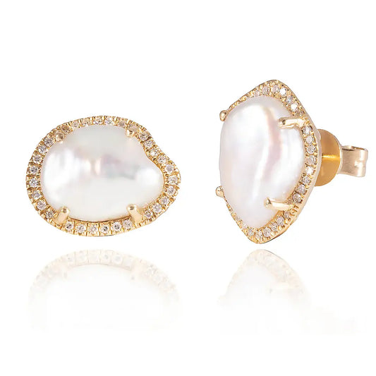 WHITE KESHI PEARL DIAMOND HALO STUDS