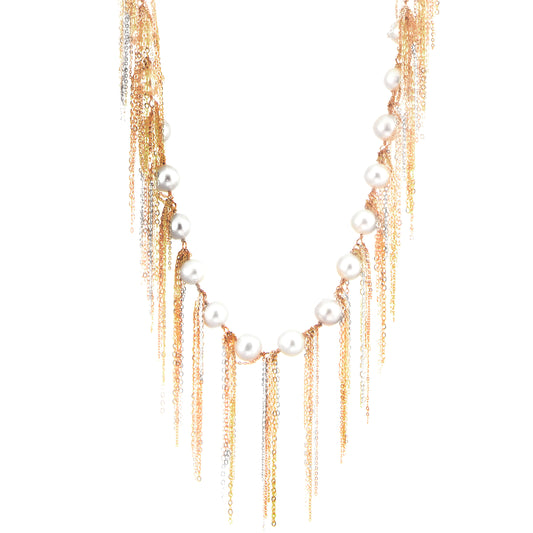 Fringe Necklace- White Fresh Water Pearls, Sterling Silver, Yellow + Rose Gold
Fill
